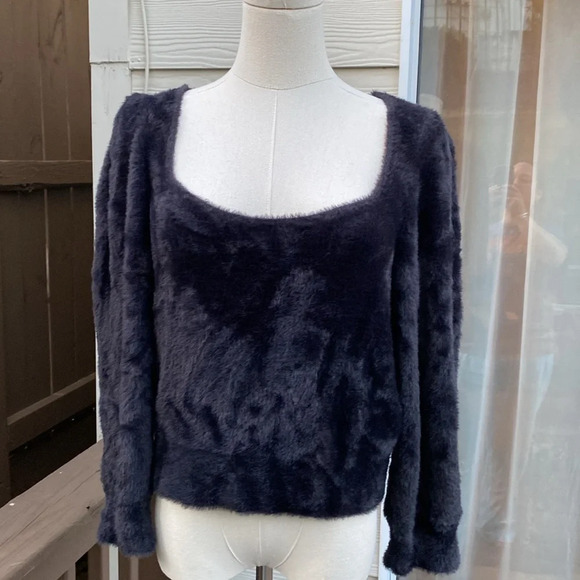 Free people Moonbeam black fuzzy pullover sweater size medium - Picture 10 of 16